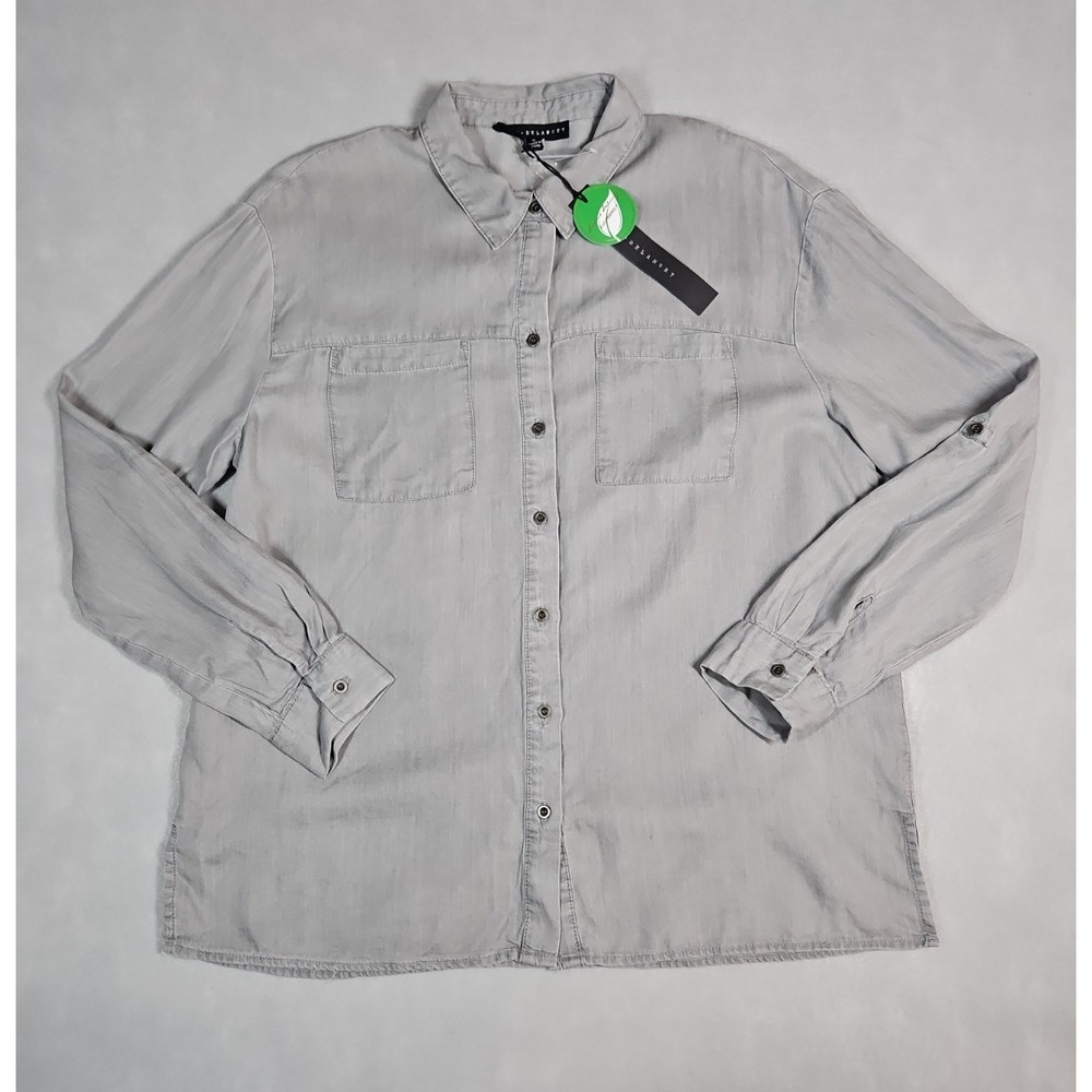 Jane + Delancey Womens Gray Lyocell Roll Tab Sleeve Shirt Size Medium NWT